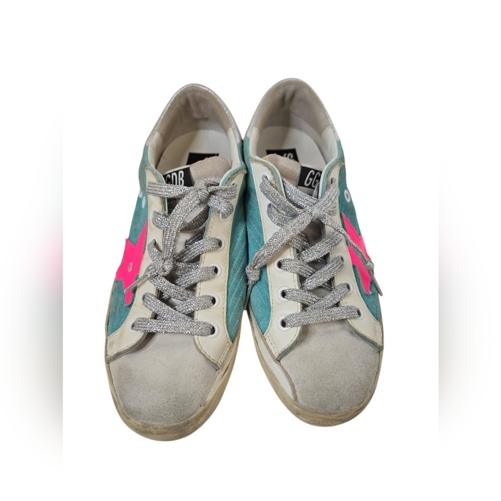 Golden Goose Super-Star sneakers in turquoise suede Size 37 - Picture 4 of 9